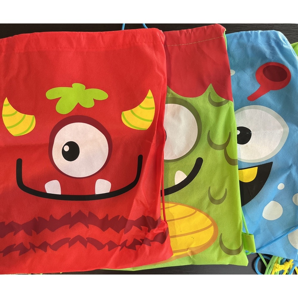 Small Set (7) Silly Monster Drawstring Bags, Apparel Accessories 11.5x15
